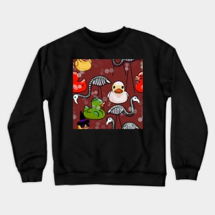 Spooky Halloween Rubber Ducks and Pink Flamingo Skeletons Dark Red Crewneck Sweatshirt